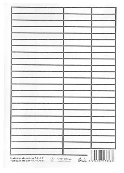 Podložka do sešitu papír A5 linka - čtvereček