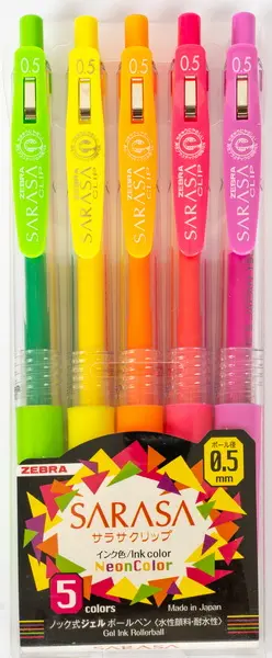 Pero gelové Sarasa Clip Neon 5 barev
