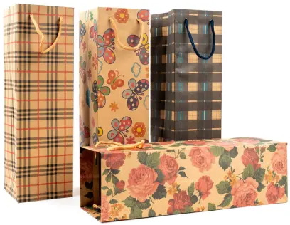 Taška papírová Craft na láhev 2 Ornament mix