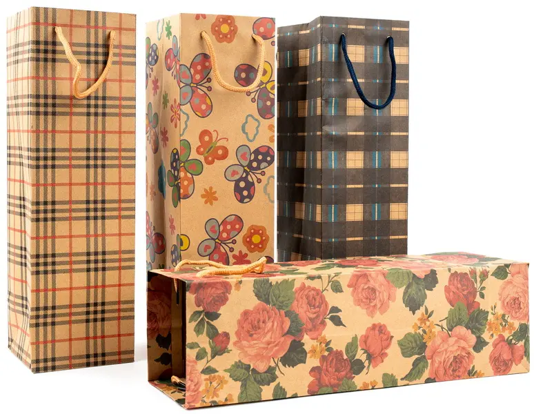 Taška papírová Craft na láhev 2 Ornament mix