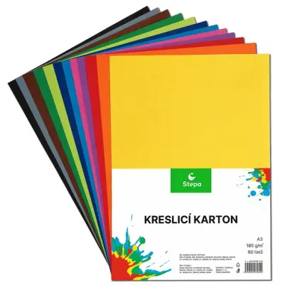 Karton kreslící A3 180 g 12 barev mix 60 archů
