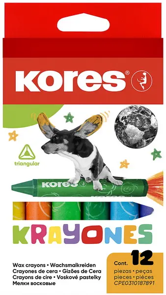 Pastelky voskové 12 trojhranné Kores