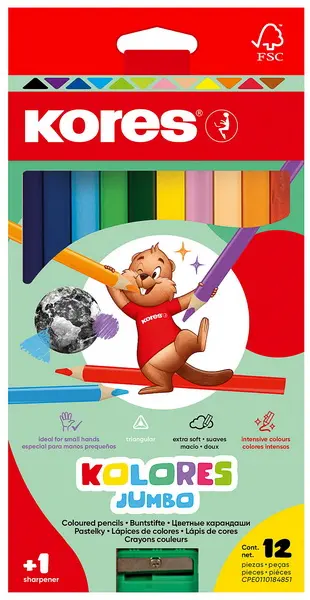 Pastelky 12 Jumbo trojhranné Kores