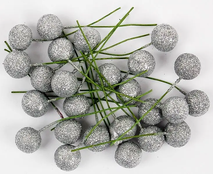 Cesmína ovoce 12 cm stříbrné glitter