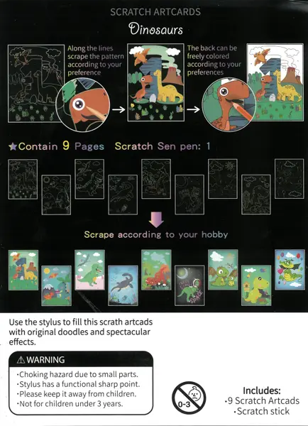 Obrázek škrabací Mark 9 ks 07 dinosaurus
